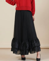 Luxury Pleated Tulle Maxi Skirt – Designer Ruffle Hem Evening Wear